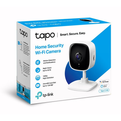TP-Link Tapo C100 внутренняя Wi-Fi камера 1080p, двустороннее аудио, приложение, белый