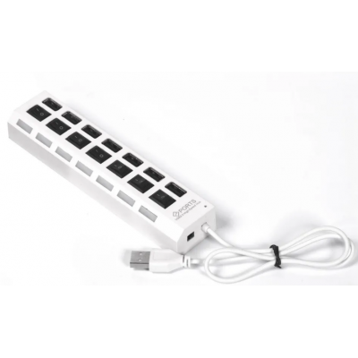 USB 2.0 хаб с выключателями, 7 портов, СуперЭконом (SBHA-7207-W), белый
