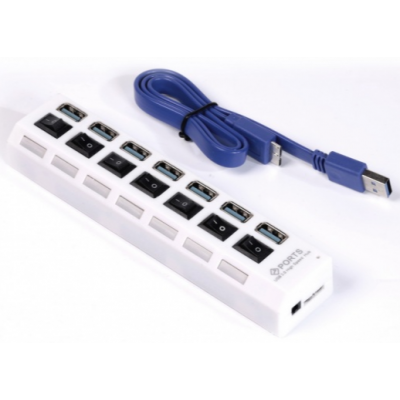 USB 3.0 хаб с выключателями, 7 портов, СуперЭконом, (SBHA-7307-W/30), белый