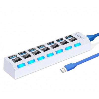 USB 3.0 хаб с выключателями, 7 портов, СуперЭконом, (SBHA-7307-W/30), белый