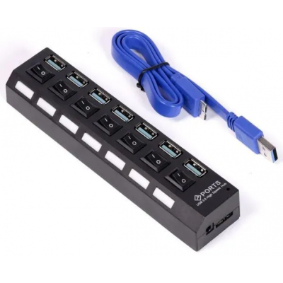 USB 3.0 хаб с выключателями, 7 портов, СуперЭконом, (SBHA-7307-B), черный