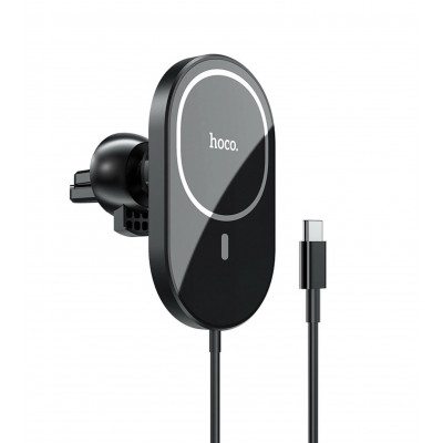 Автодержатель c БЗУ Hoco CA90 Powerful 15W, магнитный, в дефлектор, черный