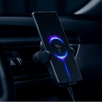 Автодержатель c БЗУ Xiaomi Wireless Car Charger 30W (W03ZM)+АЗУ в комплекте, в дефлектор, черный