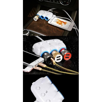Автомобильное ЗУ разветвитель прикуривателя Hoco C1, 2xUSB, 3.1А, 3 гнезда прикуривателя, 0.55м, белый