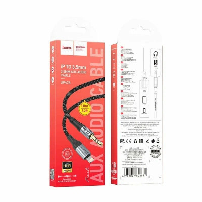 Аудиокабель, AUX 1 м Hoco UPA26 DC 3.5 мм - iPhone Lightning, черный
