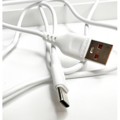 Кабель для зарядки Denmen D01T 2.4A, USB-A - USB-C, силикон, 1м, белый