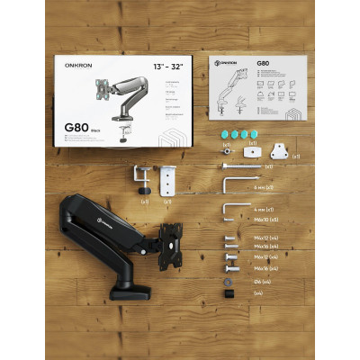 Кронштейн Onkron G80 настольный, 13"-32", до 8кг, вращение, наклон, высота, поворот, черный