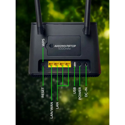 Модем-роутер Wi-Fi 4Band M5, 2.4ГГц, 3G, 4G LTE, 150/300Мбит/с, 1хUSB 2.0, SMAx2, 5000mAh, черный