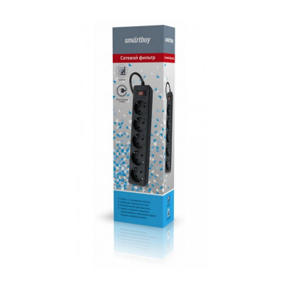 Сетевой фильтр Smartbuy 5*розеток, AC2200W, 3м (SBSP-30-K), черный