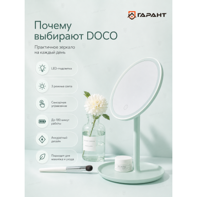 Зеркало косметическое для макияжа Xiaomi Doco Daylight Small Mirror Pro, зеленый Зеркало косметическое для макияжа Xiaomi Doco Daylight Small Mirror Pro, зеленый