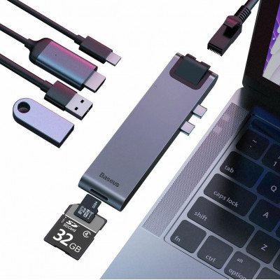 Хаб Baseus thunderbolt C+Pro 7-in-1 (CAHUB-L0G), серебро