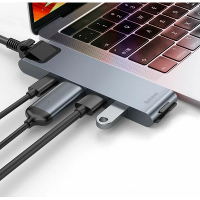 Хаб Baseus thunderbolt C+Pro 7-in-1 (CAHUB-L0G), серебро