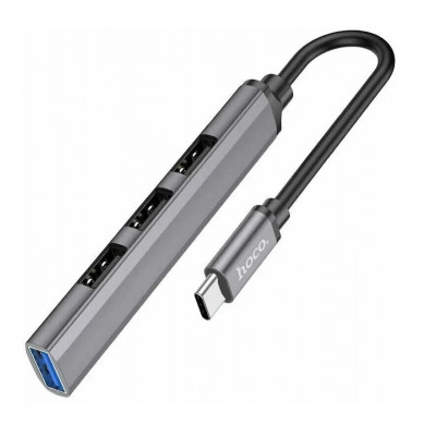 USB 3.0 хаб USB-C Hoco HB26 4 in 1, 3хUSB 2.0 + 1xUSB 3.0, серый
