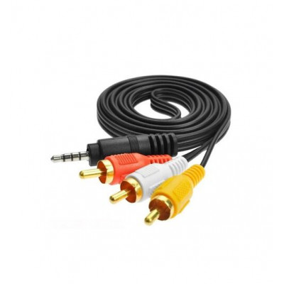 Аудио видео кабель JACK 3.5 (15мм) x 3RCA тюльпан, 1 м, TIGER