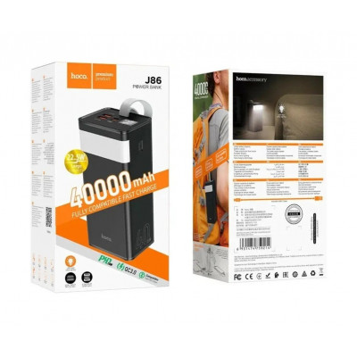 Внешний аккумулятор, Power Bank 40000 mAh Hoco J86 PowerMaster, фонарь, черный