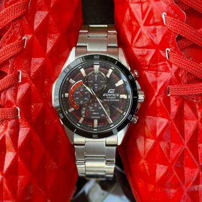 Часы Casio Edifice EFS-S610DB-1AVUDF солн. бат., хронограф, 100АТМ, черный - красный