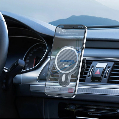 Автодержатель Hoco CA85 Ultra, магнитный с беспроводной зарядкой 15W, на дефлектор, черный