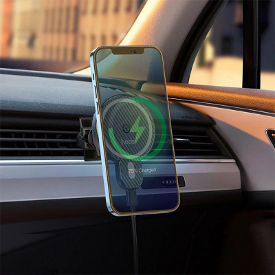 Автодержатель Hoco CA85 Ultra, магнитный с беспроводной зарядкой 15W, на дефлектор, черный