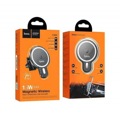Автодержатель Hoco CA85 Ultra, магнитный с беспроводной зарядкой 15W, на дефлектор, черный