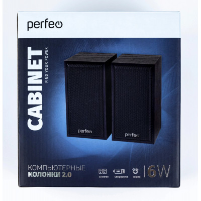 Компьютерная акустика, колонки Perfeo CABINET (PF-4327), 2.0, мощность 2х3 Вт (RMS), USB, черный 