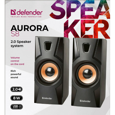 Компьютерная акустика, колонки Defender Aurora S8 (65408), 2.0, мощность 8 Вт, USB, черный