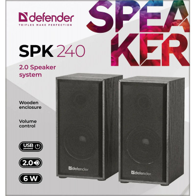 Компьютерная акустика, колонки Defender SPK-240, 2.0, мощность 6 Вт, USB, черный