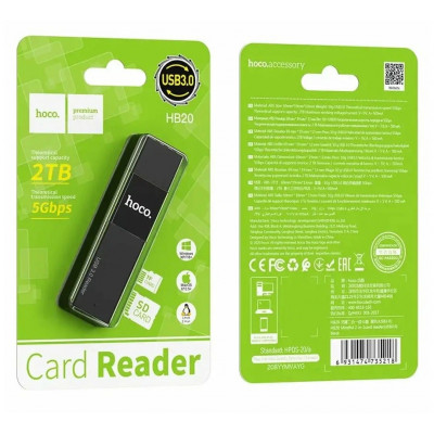 Картридер Hoco HB20 Mindful 2в1 USB3.0 5Мбит/с, USB-A на microSD, SD, черный