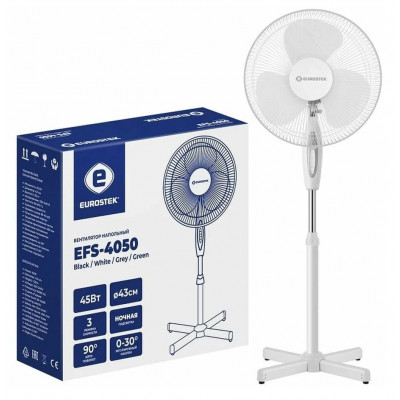 Вентилятор напольный Eurostek EFS-4050 45W, 3 скорости, подсветка, белый