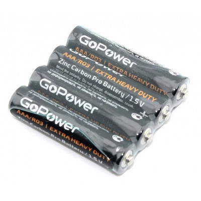 Батарейка GoPower R03 AAA Shrink 4 Heavy Duty 1.5V, в упаковке 4шт.