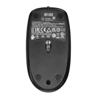 Мышь проводная Logitech B100 1000 dpi, UCB-A, 3 кнопки, 1.8м, черный