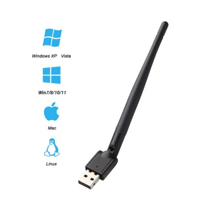 USB Wi-Fi адаптер Tiger MT5370, 5dBi, антенна WI-FI USB, для всех устройств, чёрный