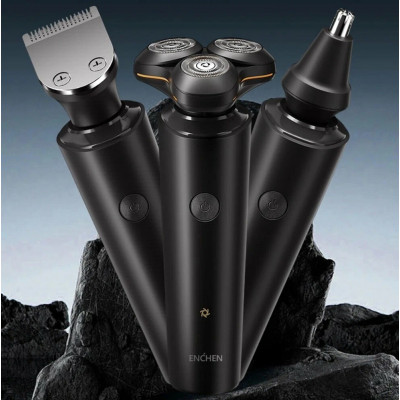 Бритва электрическая Enchen Nightstone X, 3 в 1, сменные насадки для носа, бороды и стрижки, черный