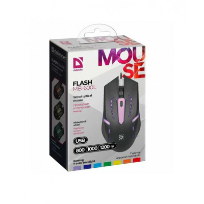 Мышь игровая проводная DEFENDER Flash MB-600L , LED 7 цветов, черный