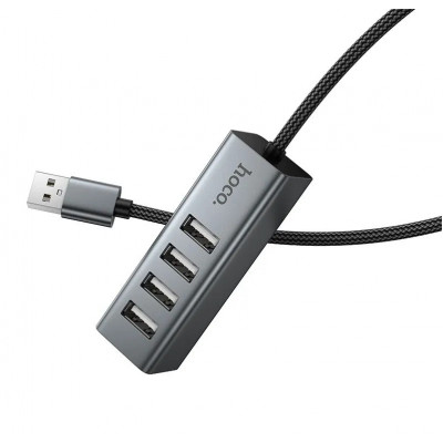 USB 2.0 хаб USB-A Hoco HB1A 4 in 1, 4хUSB 2.0, 1м, серый