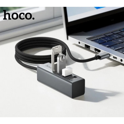 USB 2.0 хаб USB-A Hoco HB1A 4 in 1, 4хUSB 2.0, 1м, серый
