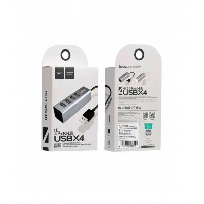 USB 2.0 хаб USB-A Hoco HB1 4 in 1, 4хUSB 2.0, 1м, серый