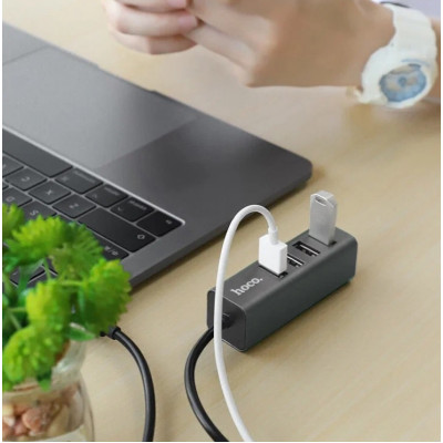 USB 2.0 хаб USB-A Hoco HB1 4 in 1, 4хUSB 2.0, 1м, серый