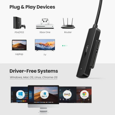 Адаптер - переходник, конвертер UGREEN CM321 USB-A to 2.5-Inch SATA Converter 50cm, черный