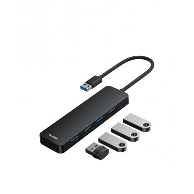 Хаб Baseus UltraJoy Series 4-Port HUB Lite, USB-A на USB-A 3.0*4 (B0005280B111-00). черный