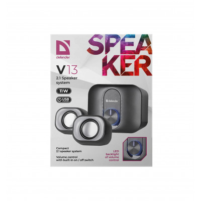 Компьютерная акустика, колонки Defender V13 (65213), 2.1, мощность 11 Вт, USB/AUX, черный